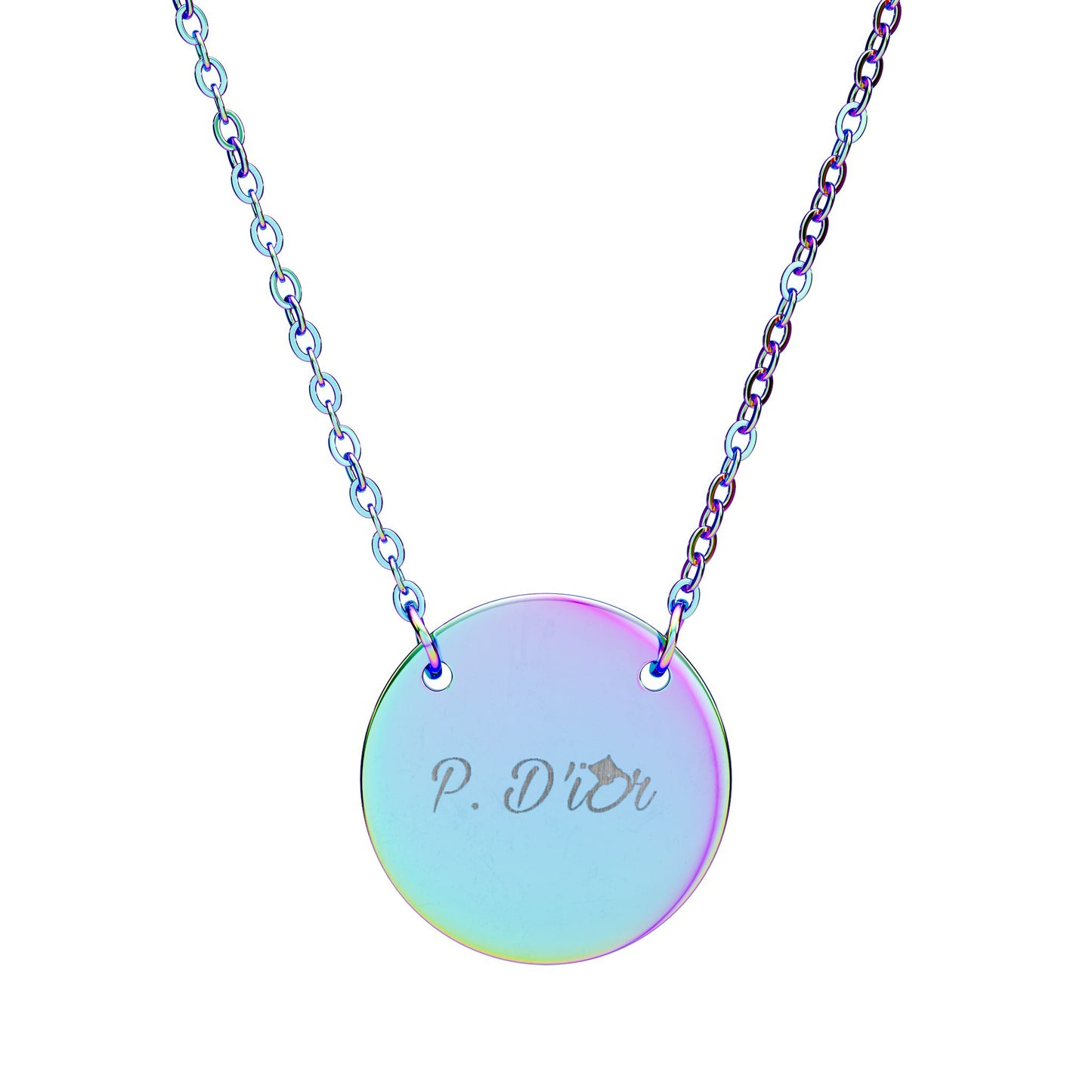 P. D'ior Logo Engraved Circle Pendant Necklace