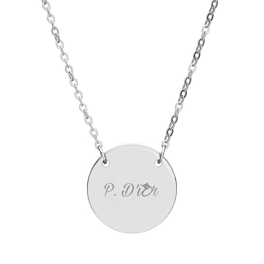 P. D'ior Logo Engraved Circle Pendant Necklace