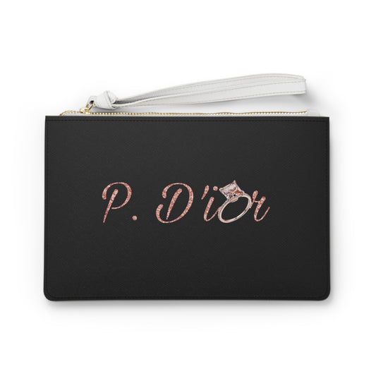 Clutch Bag with Rose Gold 'P. D'ior' Script and Gem Accent
