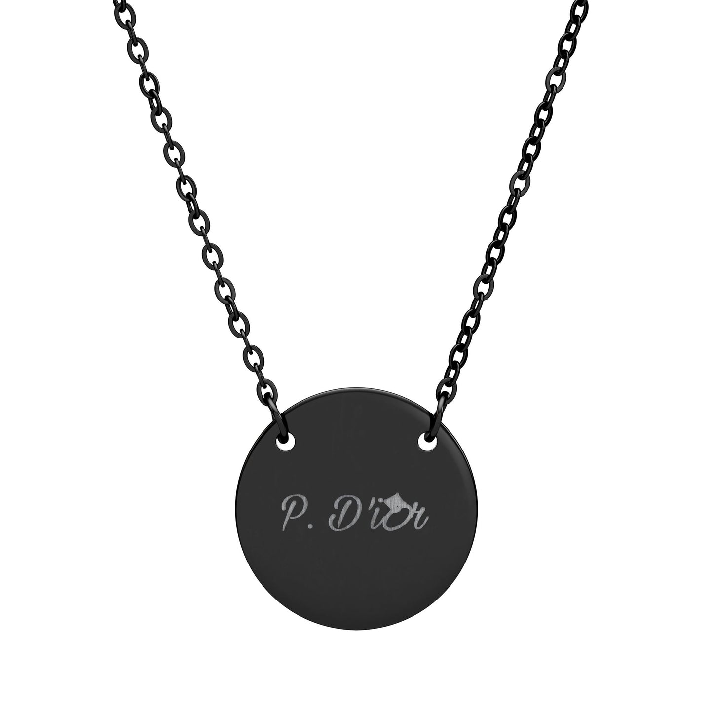 P. D'ior Logo Engraved Circle Pendant Necklace