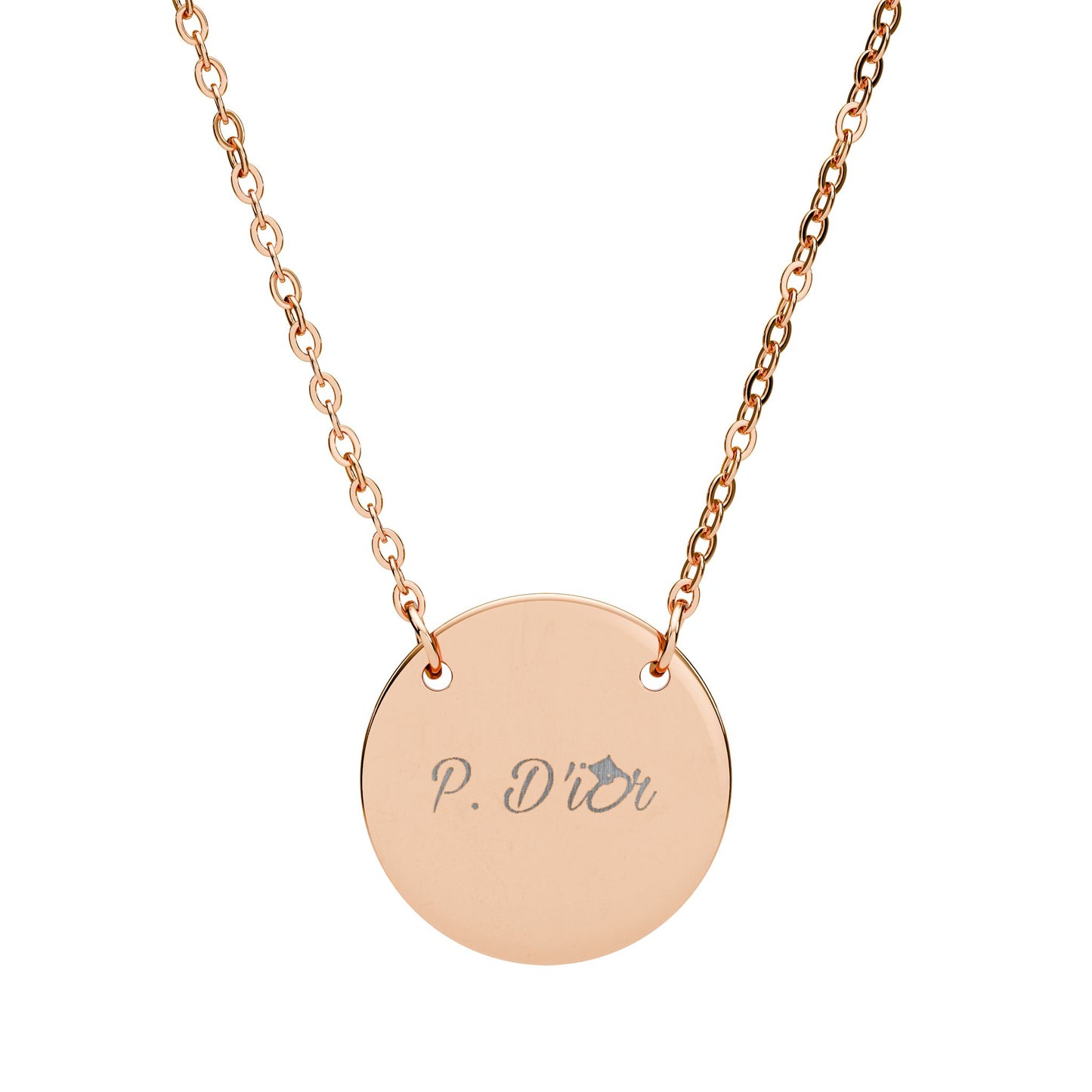 P. D'ior Logo Engraved Circle Pendant Necklace