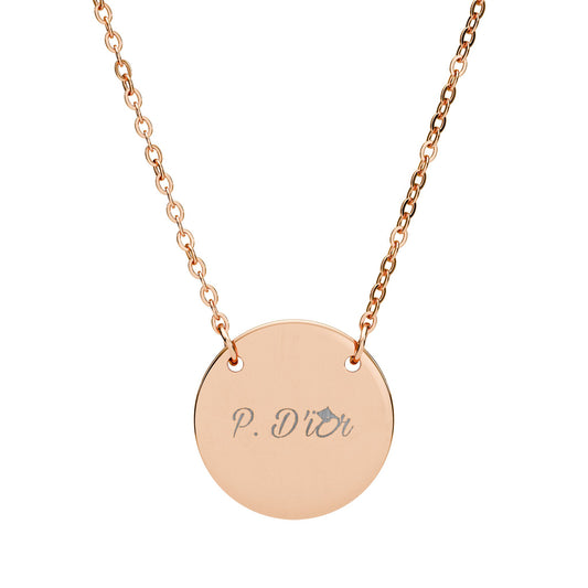P. D'ior Logo Engraved Circle Pendant Necklace