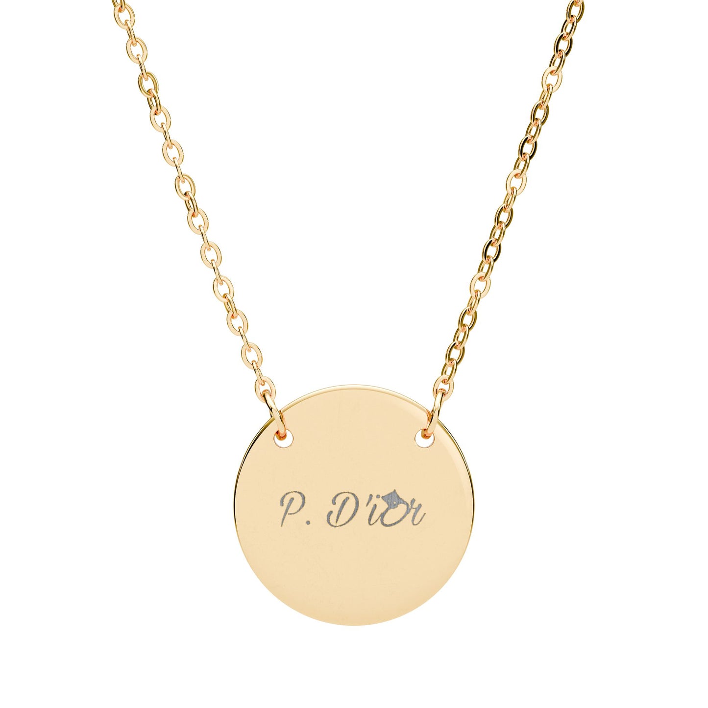 P. D'ior Logo Engraved Circle Pendant Necklace