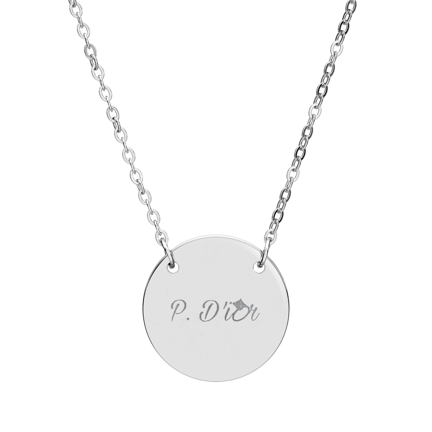P. D'ior Logo Engraved Circle Pendant Necklace