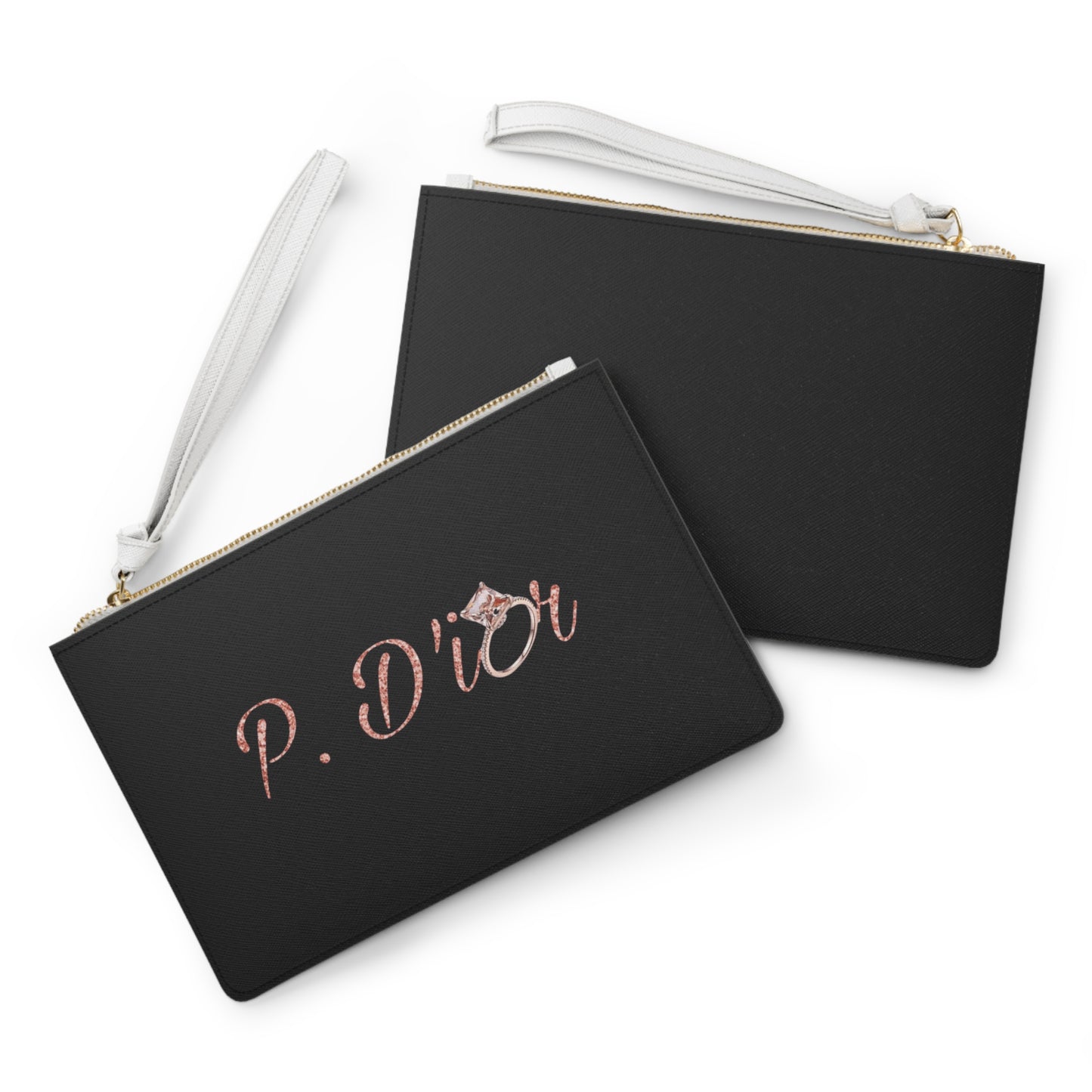 Clutch Bag with Rose Gold 'P. D'ior' Script and Gem Accent